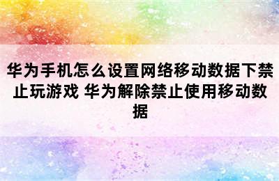 华为手机怎么设置网络移动数据下禁止玩游戏 华为解除禁止使用移动数据